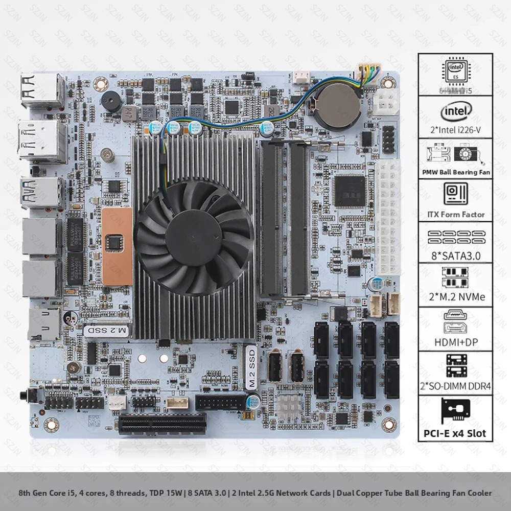 Nas Motherboard 8 Sata Mini Itx - I5-8265U ES NAS Motherboard 8-Bay NAS-Board